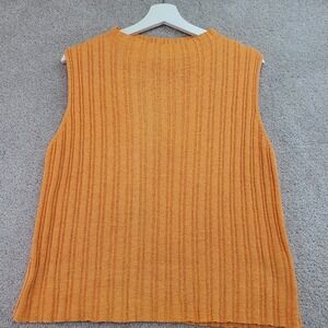 Eileen Fisher Sweater Vest Womens Large Light Orange Cotton Tight Knit Winter
